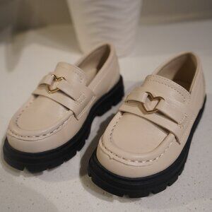 Zara Kids Chunky Loafers – Beige with Gold Heart Detail – Size 7